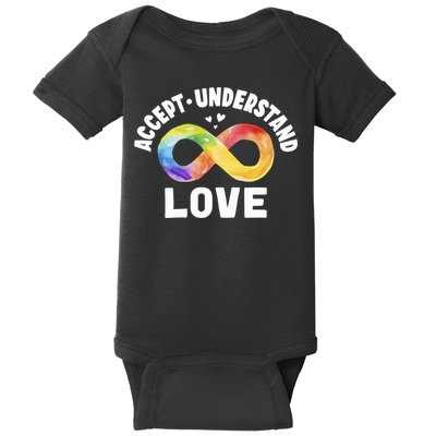 Accept Understand Love Autism Awareness ASD Infinity Symbol Baby Bodysuit