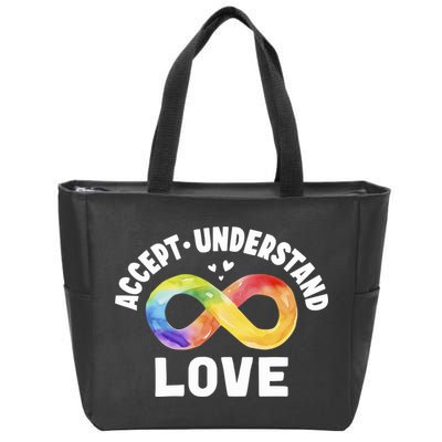 Accept Understand Love Autism Awareness ASD Infinity Symbol Zip Tote Bag