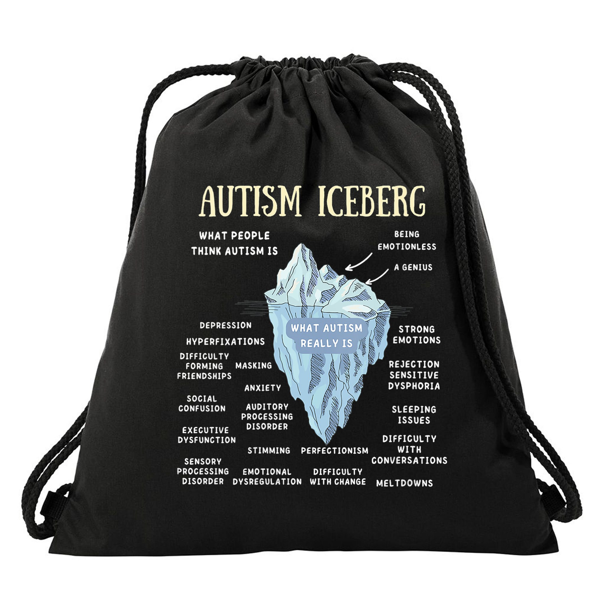 Accept Understand Love Autism Awareness Autism Iceberg Drawstring Bag