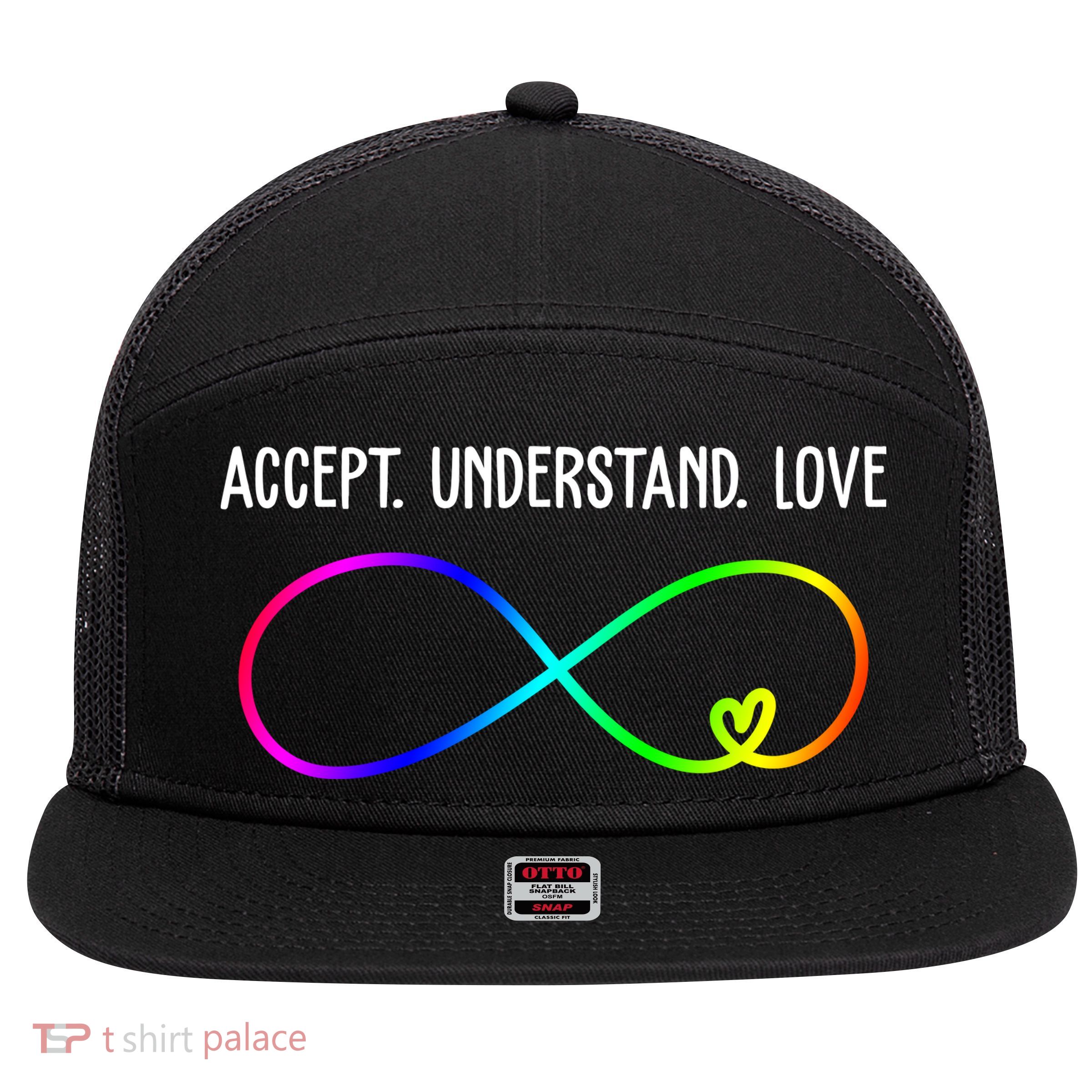 Accept Under Love Neurodiversity Autism Rainbow 7 Panel Mesh Trucker Snapback Hat