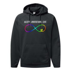 Accept Under Love Neurodiversity Autism Rainbow Performance Fleece Hoodie