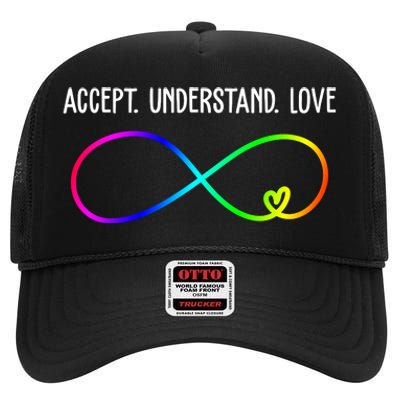 Accept Under Love Neurodiversity Autism Rainbow High Crown Mesh Back Trucker Hat