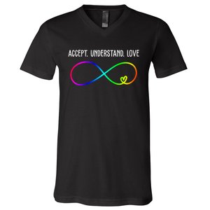 Accept Under Love Neurodiversity Autism Rainbow V-Neck T-Shirt