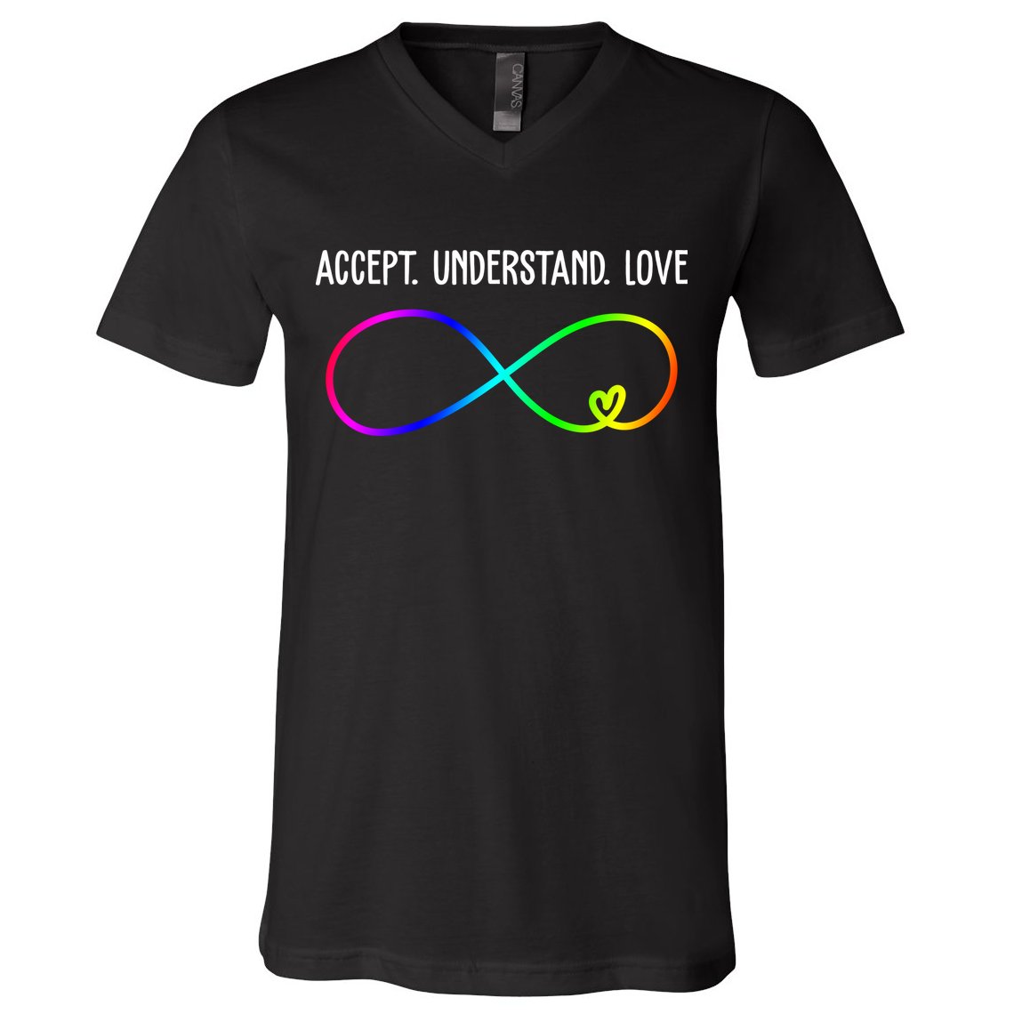 Accept Under Love Neurodiversity Autism Rainbow V-Neck T-Shirt