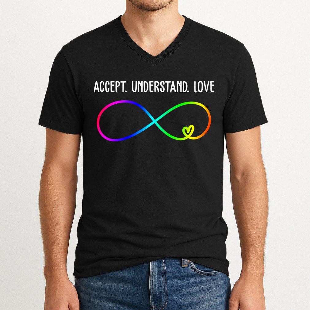 Accept Under Love Neurodiversity Autism Rainbow V-Neck T-Shirt