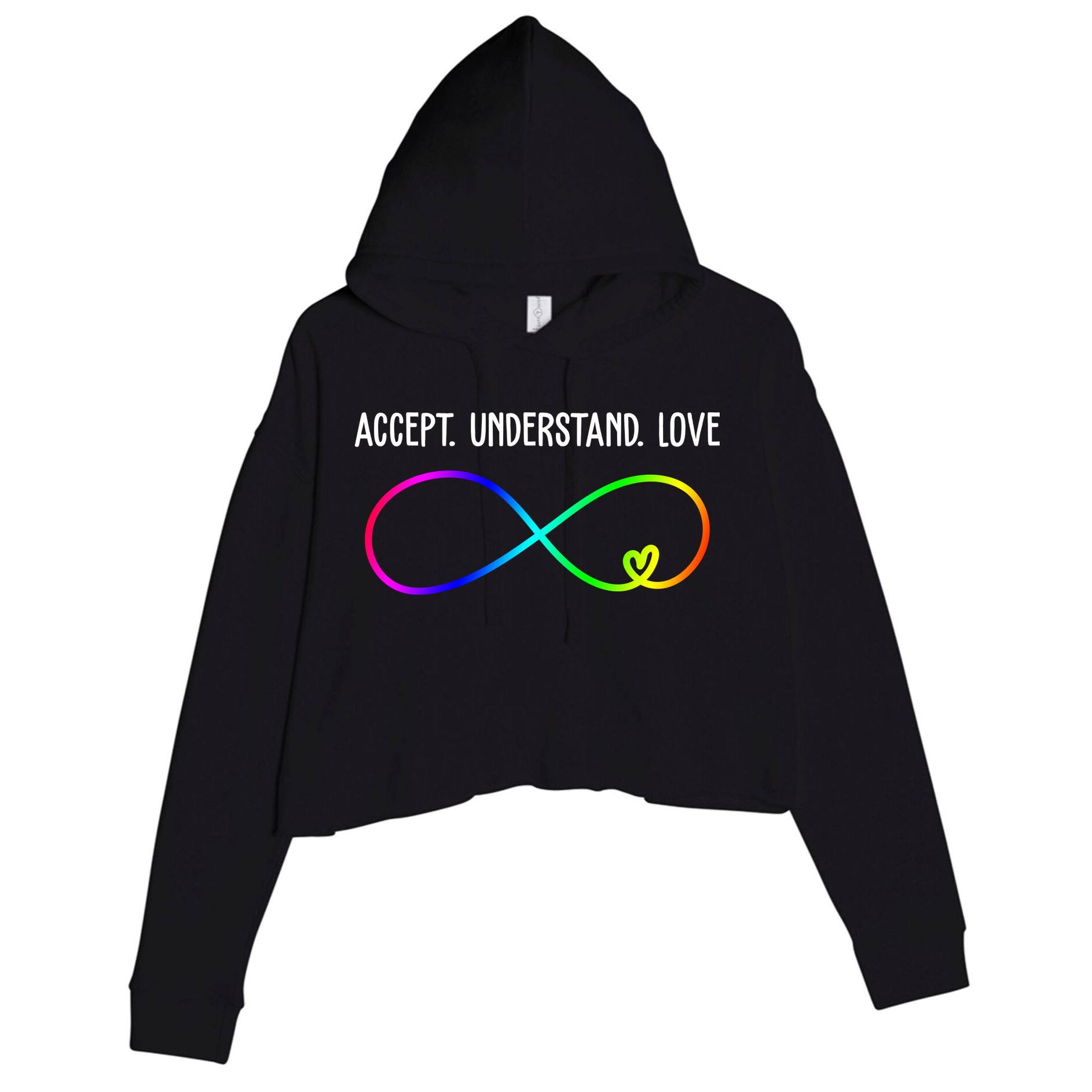 Accept Under Love Neurodiversity Autism Rainbow Crop Fleece Hoodie