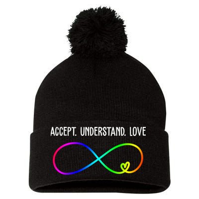 Accept Under Love Neurodiversity Autism Rainbow Pom Pom 12in Knit Beanie