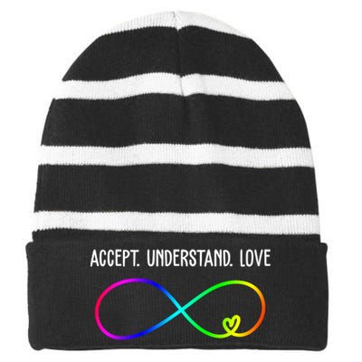 Accept Under Love Neurodiversity Autism Rainbow Striped Beanie with Solid Band