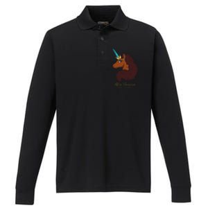 Afro Unicorn Large Portrait V2 Performance Long Sleeve Polo