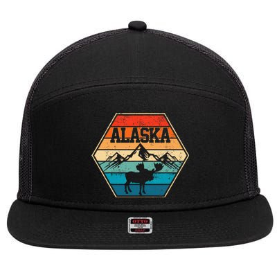 Alaska USA Mountain Hiking Vintage Retro Gift 7 Panel Mesh Trucker Snapback Hat