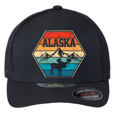 Alaska USA Mountain Hiking Vintage Retro Gift Flexfit Unipanel Trucker Cap