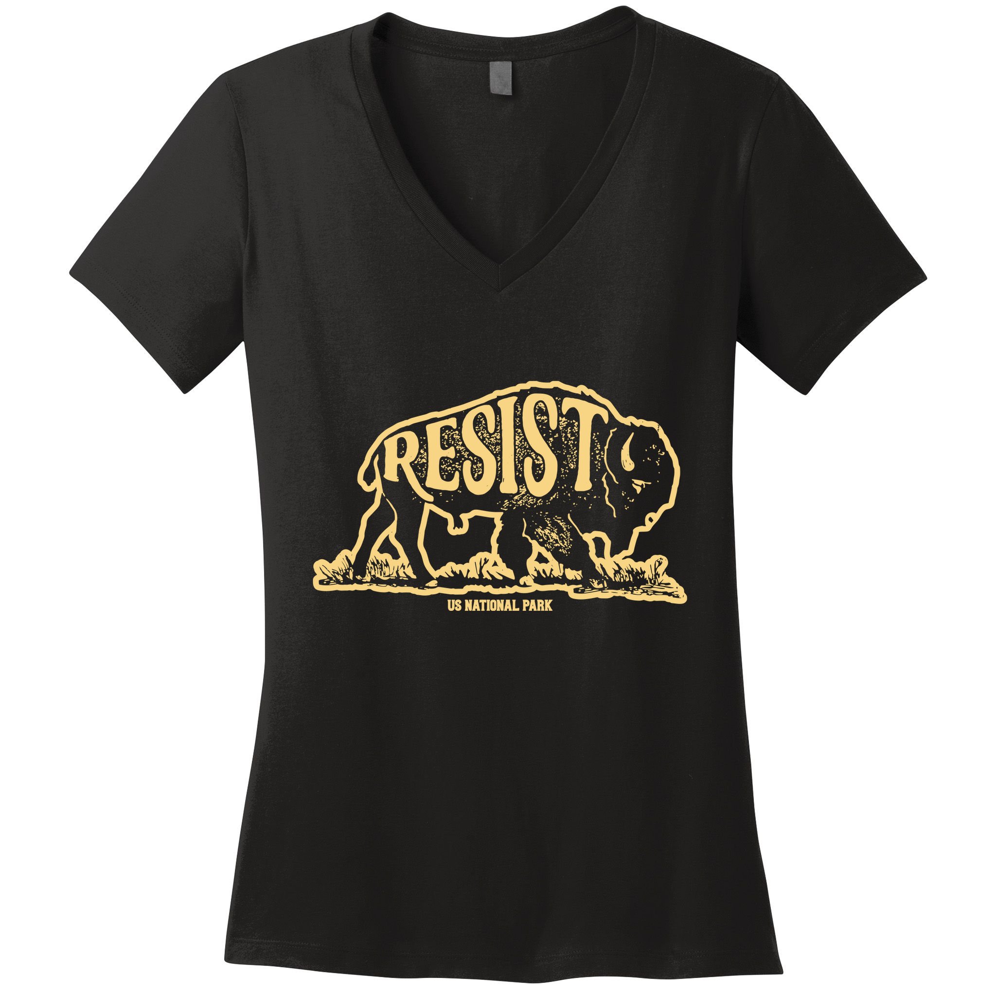 Alt Us National Park Resist Service Bison Buffalo Vintage Women's V-Neck T-Shirt