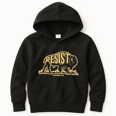 Alt Us National Park Resist Service Bison Buffalo Vintage Kids Hoodie