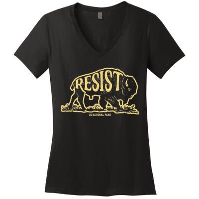 Alt Us National Park Resist Service T Bison Vintage Women's V-Neck T-Shirt