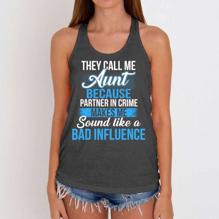 Aunt Partner In Crime Bad Influence Women's Knotted Racerback Tank