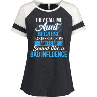 Aunt Partner In Crime Bad Influence Enza Ladies Jersey Colorblock Tee