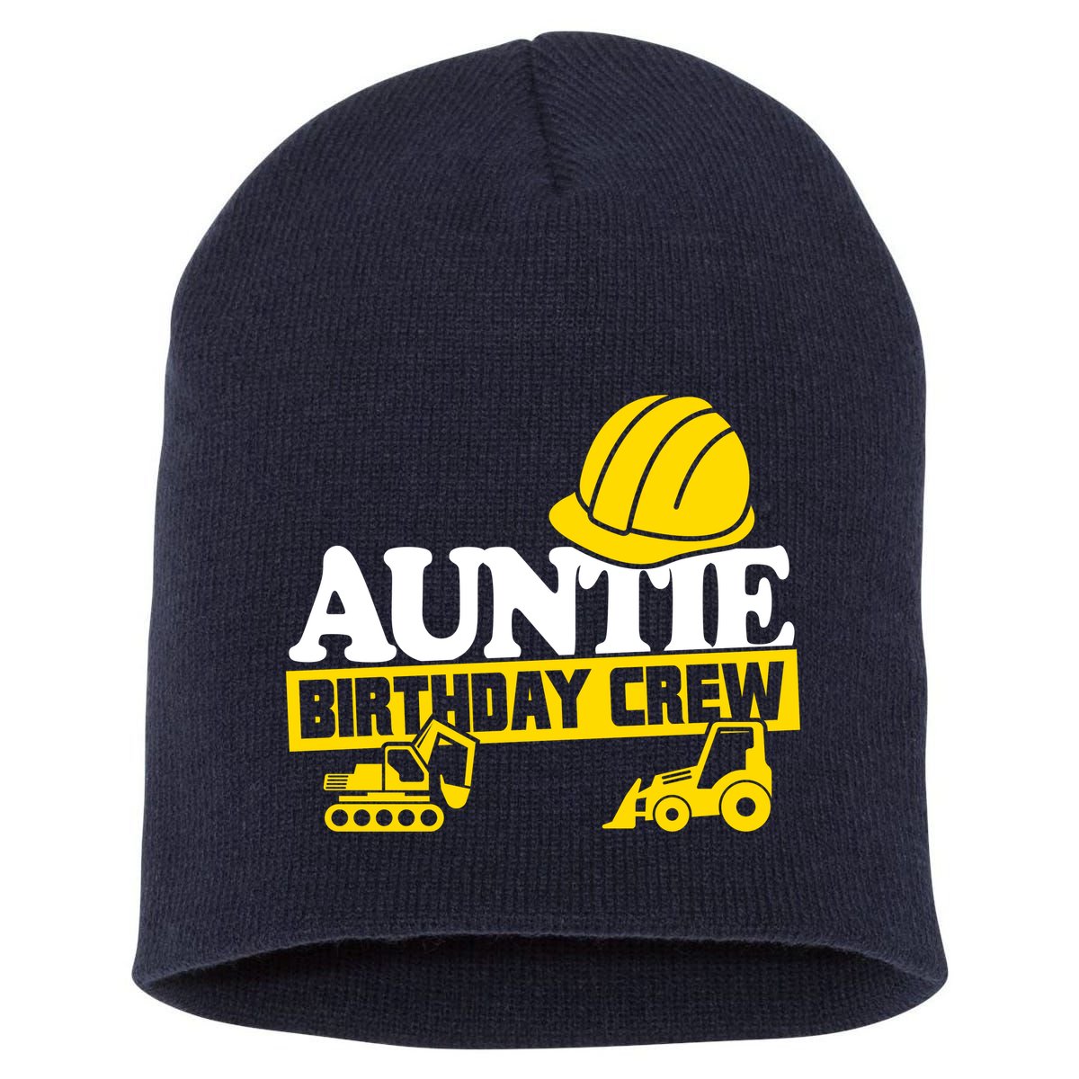 Auntie Birthday Crew Construction Party Short Acrylic Beanie