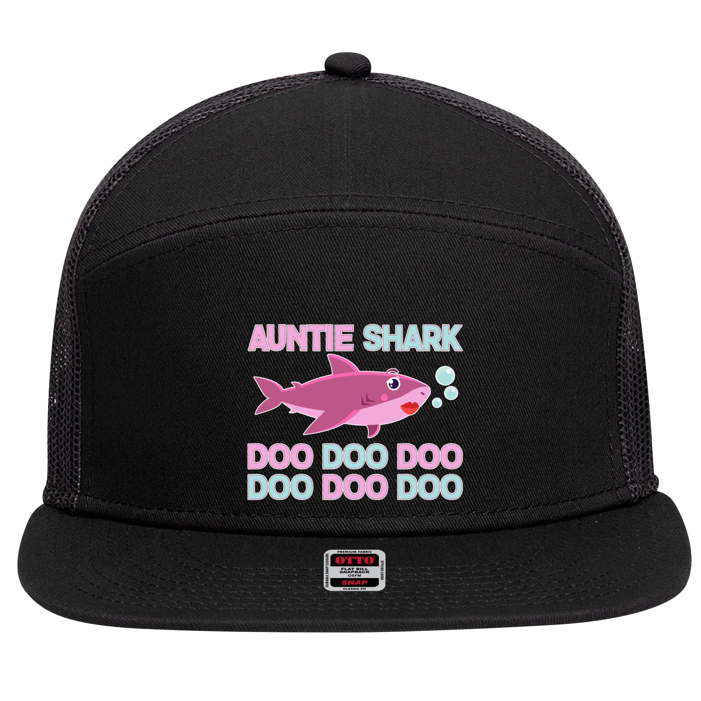 Auntie Shark Doo Doo Doo 7 Panel Mesh Trucker Snapback Hat