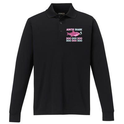 Auntie Shark Doo Doo Doo Performance Long Sleeve Polo