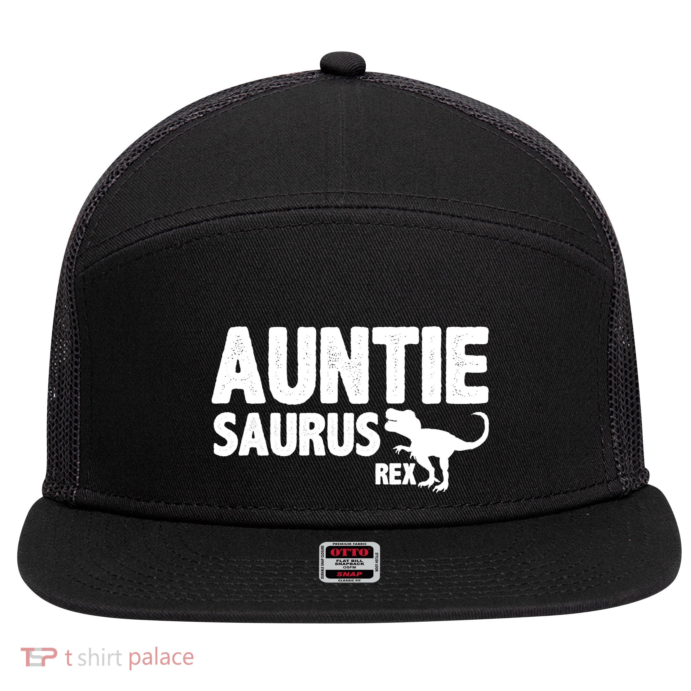 Auntiesaurus Auntie Saurus Rex 7 Panel Mesh Trucker Snapback Hat