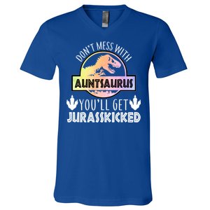 Auntsaurus Jurasskicked V-Neck T-Shirt