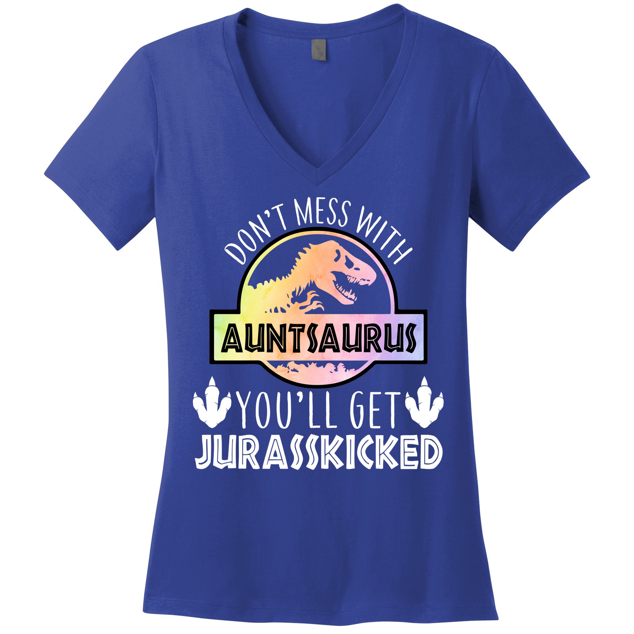 Auntsaurus Jurasskicked Women's V-Neck T-Shirt