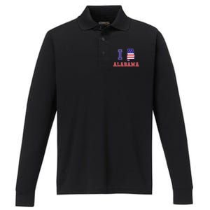 Alabama Usa Patriotic I Love Alabama Gift Performance Long Sleeve Polo