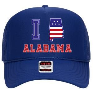 Alabama Usa Patriotic I Love Alabama Funny Gift High Crown Mesh Back Trucker Hat