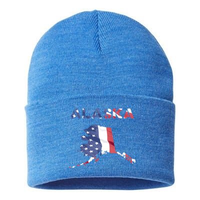 Alaska Usa Proud United States America Patriot Flag Us Gold Gift Sustainable Knit Beanie