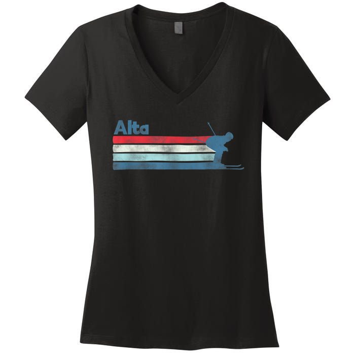 Alta Utah Retro Ski Women's V-Neck T-Shirt