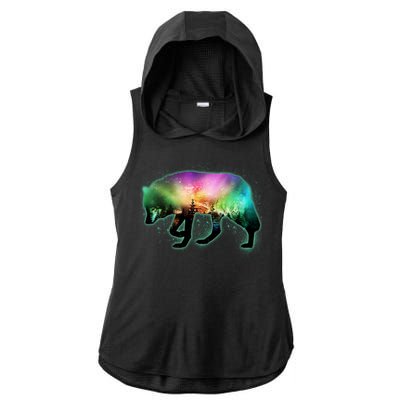 Aurora Borealis Wolf Wilderness Ladies PosiCharge Tri-Blend Wicking Draft Hoodie Tank