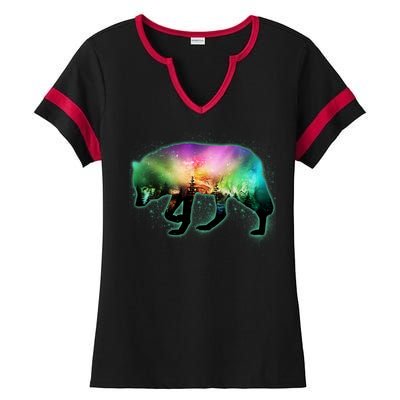 Aurora Borealis Wolf Wilderness Ladies Halftime Notch Neck Tee