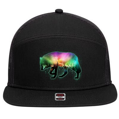 Aurora Borealis Wolf Wilderness 7 Panel Mesh Trucker Snapback Hat