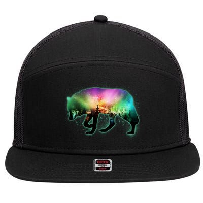 Aurora Borealis Wolf Wilderness 7 Panel Mesh Trucker Snapback Hat