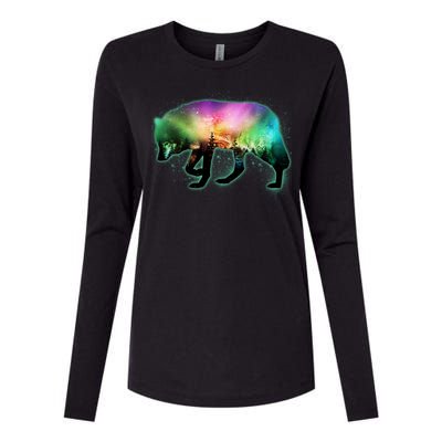 Aurora Borealis Wolf Wilderness Womens Cotton Relaxed Long Sleeve T-Shirt