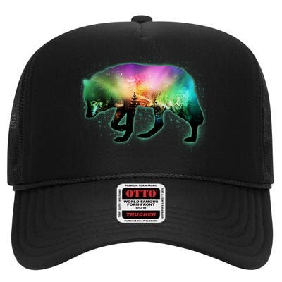 Aurora Borealis Wolf Wilderness High Crown Mesh Back Trucker Hat