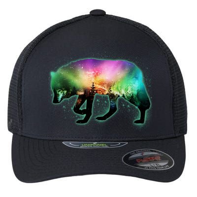 Aurora Borealis Wolf Wilderness Flexfit Unipanel Trucker Cap