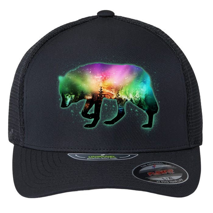 Aurora Borealis Wolf Wilderness Flexfit Unipanel Trucker Cap