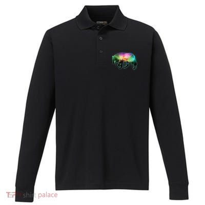 Aurora Borealis Wolf Wilderness Performance Long Sleeve Polo