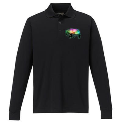 Aurora Borealis Wolf Wilderness Performance Long Sleeve Polo