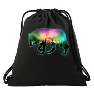 Aurora Borealis Wolf Wilderness Drawstring Bag