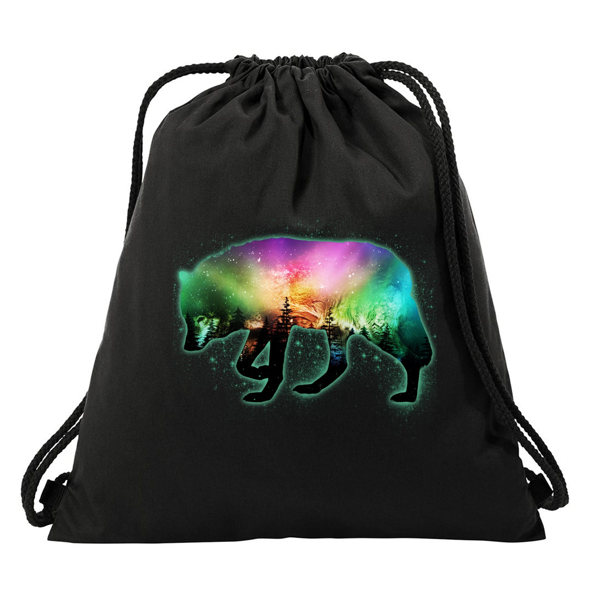 Aurora Borealis Wolf Wilderness Drawstring Bag