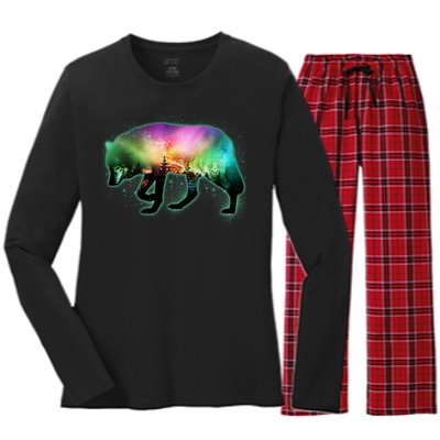 Aurora Borealis Wolf Wilderness Women's Long Sleeve Flannel Pajama Set 