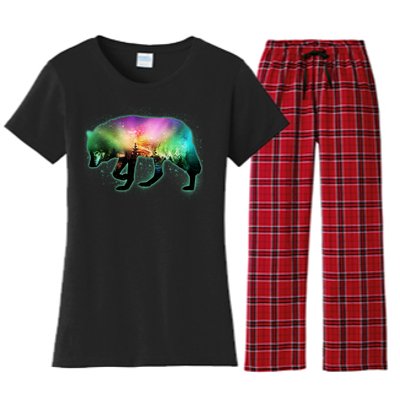 Aurora Borealis Wolf Wilderness Women's Flannel Pajama Set