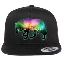 Aurora Borealis Wolf Wilderness Flat Bill Trucker Hat