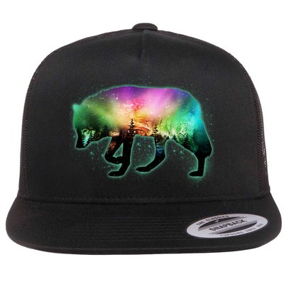 Aurora Borealis Wolf Wilderness Flat Bill Trucker Hat