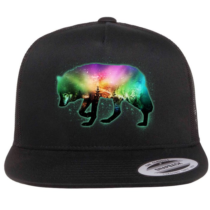 Aurora Borealis Wolf Wilderness Flat Bill Trucker Hat