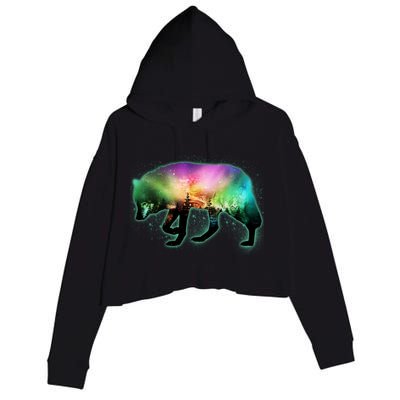 Aurora Borealis Wolf Wilderness Crop Fleece Hoodie