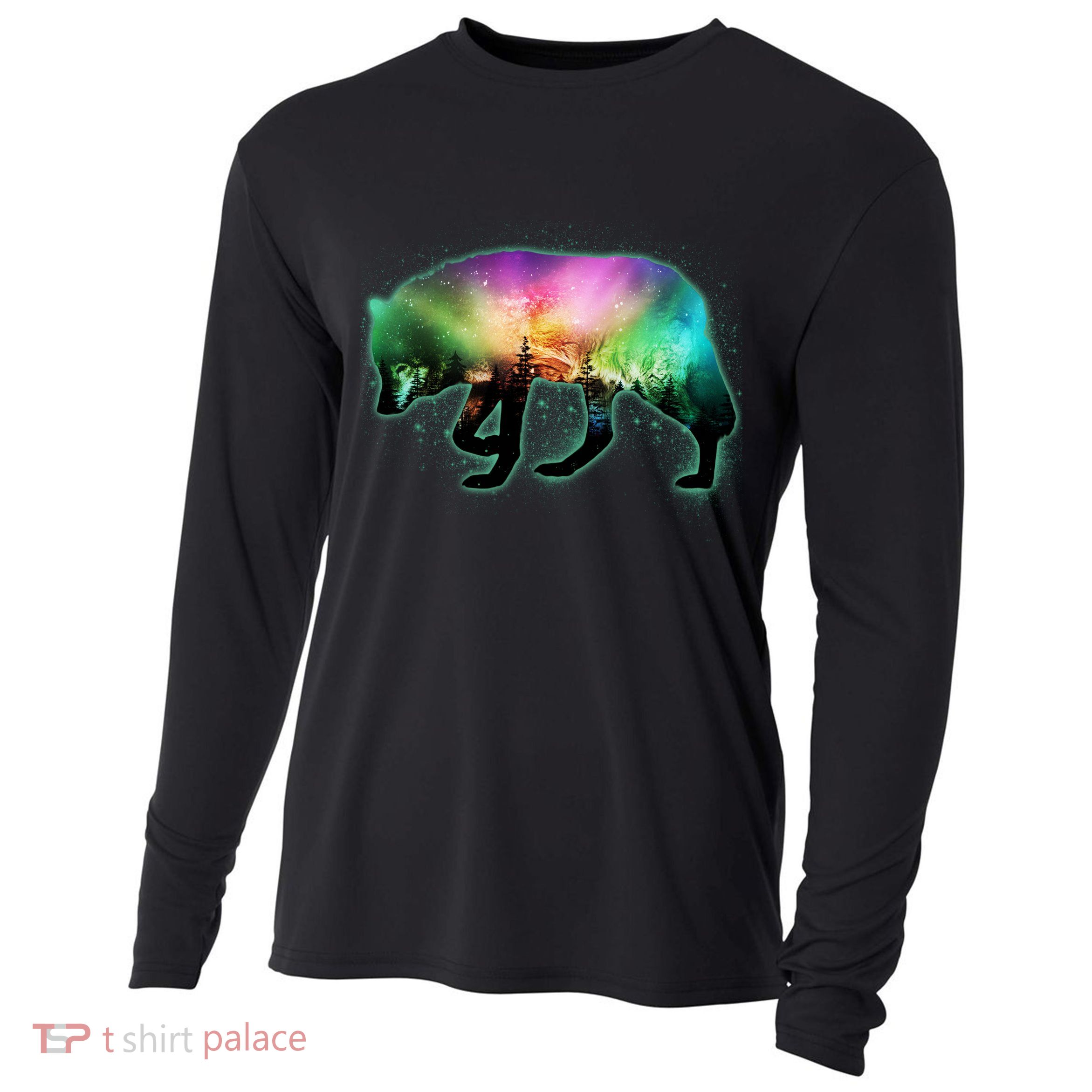 Aurora Borealis Wolf Wilderness Cooling Performance Long Sleeve Crew