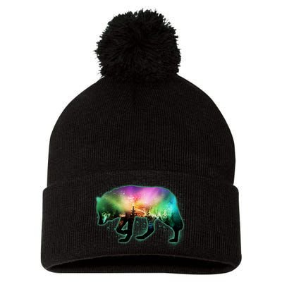 Aurora Borealis Wolf Wilderness Pom Pom 12in Knit Beanie